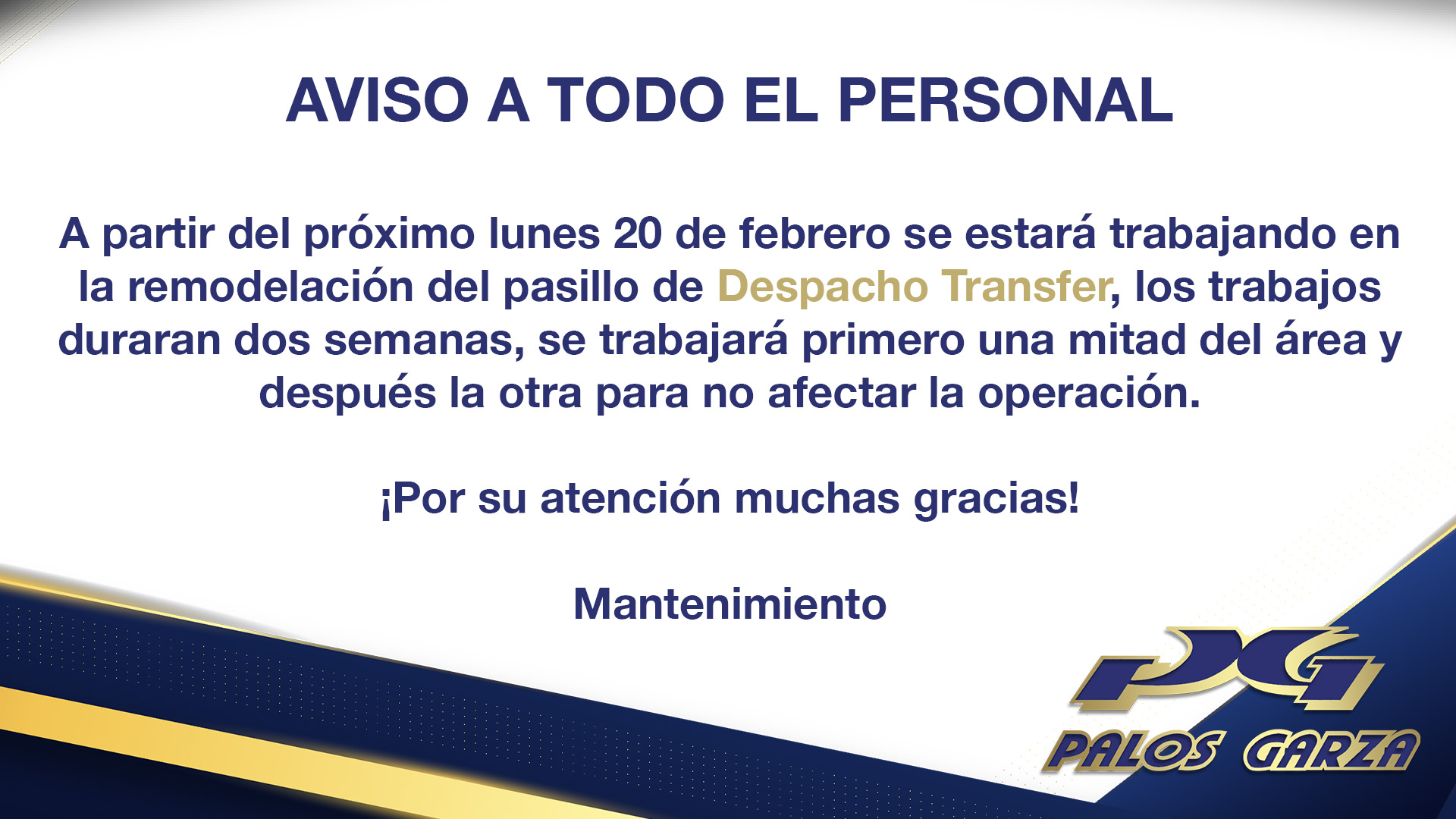 Remodelación- pasillo de despacho transfer.